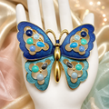 Vintage Juliana Blue Enamel Epoxy Dot Butterfly Pendant Brooch Book Piece IIJJ#142