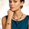 Vintage Blue Iridescent Carnival Glass Geode Rhinestone Necklace Bracelet Earrings Set