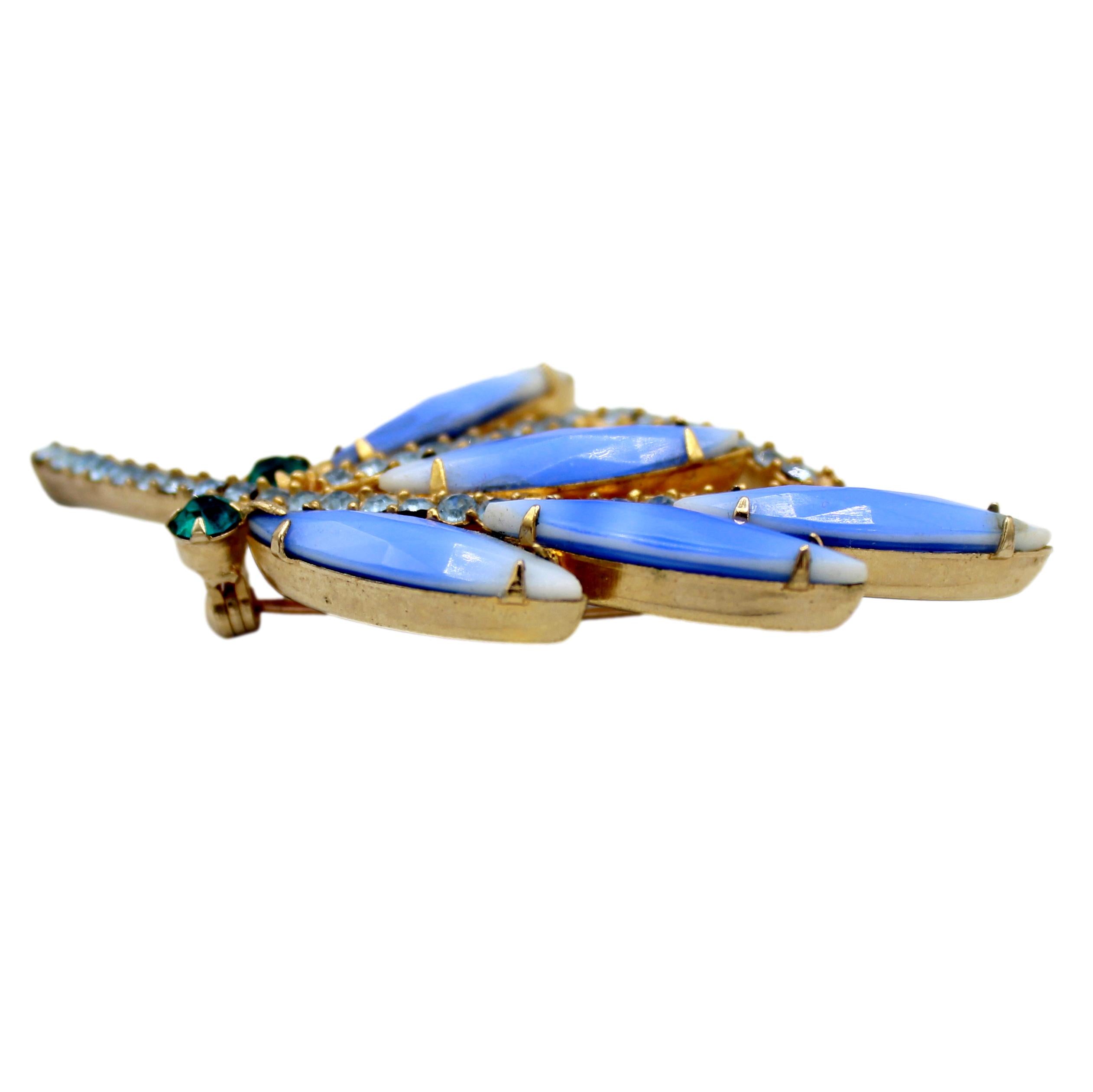 Vintage JULIANA NEW FIND Figural Blue Rhinestone Givre Flower Brooch IIJJ#8993