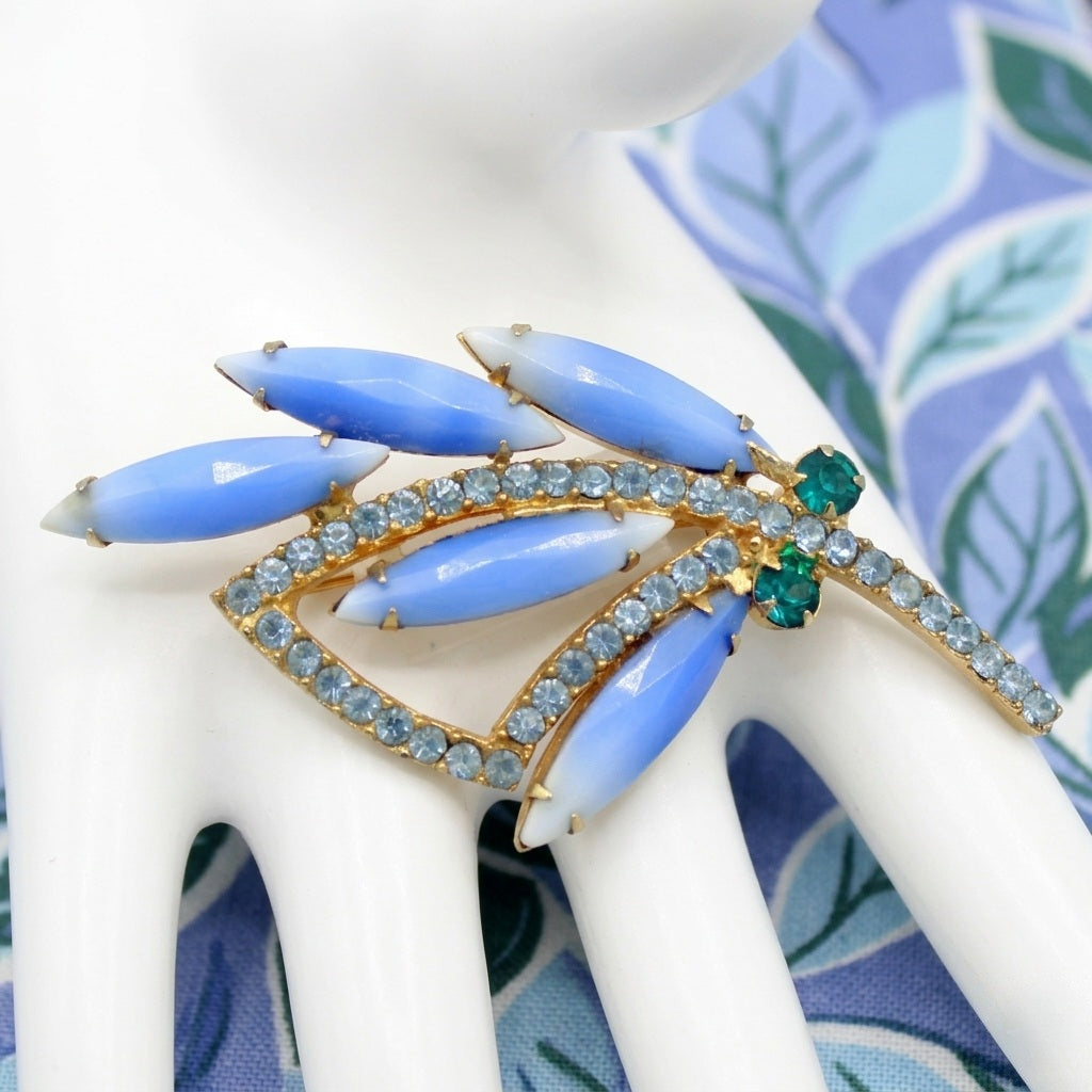 Vintage JULIANA NEW FIND Figural Blue Rhinestone Givre Flower Brooch IIJJ#8993