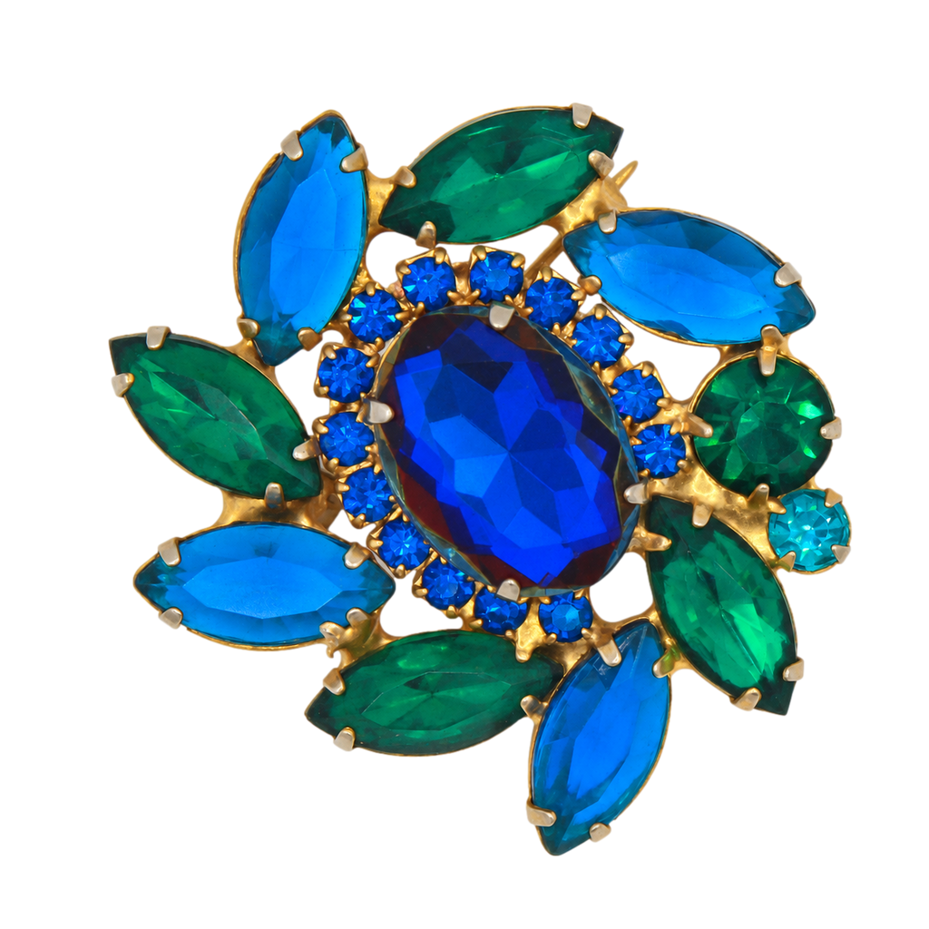 Vintage Juliana Bermuda Blue Green Rhinestone Brooch IIJJ#9580