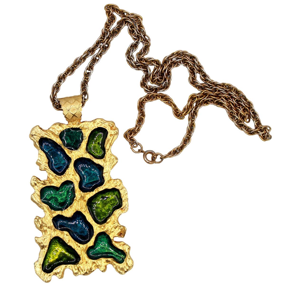 Vintage Juliana Blue Green Translucent Enamel Pendant Necklace IIJJ#9581