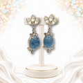 Vintage Juliana Blue Marbled Lucite Cabochon Rhinestone Dangle Clip Earrings IIJJ#9297