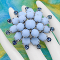 Coming Soon Vintage Juliana Blue Milk Glass Cabochon Layered Brooch Silver Tone IIJJ #7438