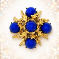 Vintage Juliana Blue Lucite Molten Metal Rhinestone Brooch Pendant IIJJ#8323