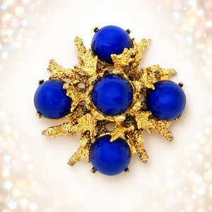 Vintage Juliana Blue Lucite Molten Metal Rhinestone Brooch Pendant IIJJ#8323