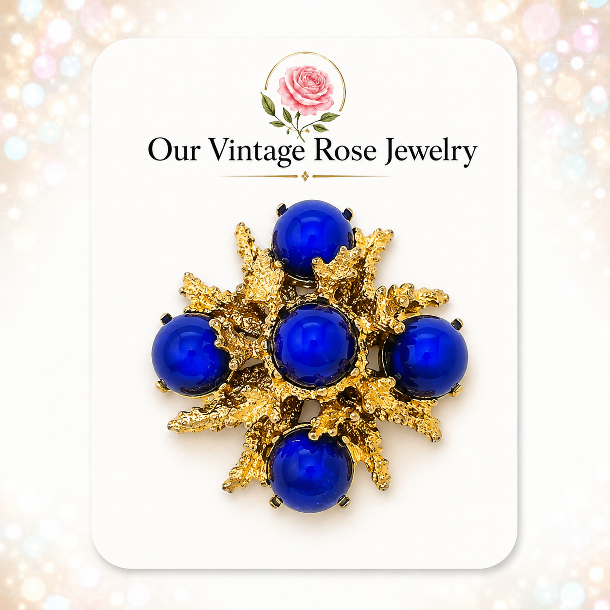 Vintage Juliana Blue Lucite Molten Metal Rhinestone Brooch Pendant IIJJ#8323