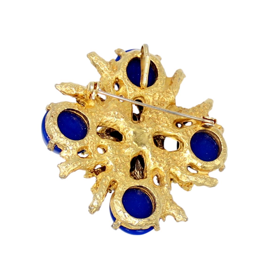 Vintage Juliana Blue Lucite Molten Metal Rhinestone Brooch Pendant IIJJ#8323