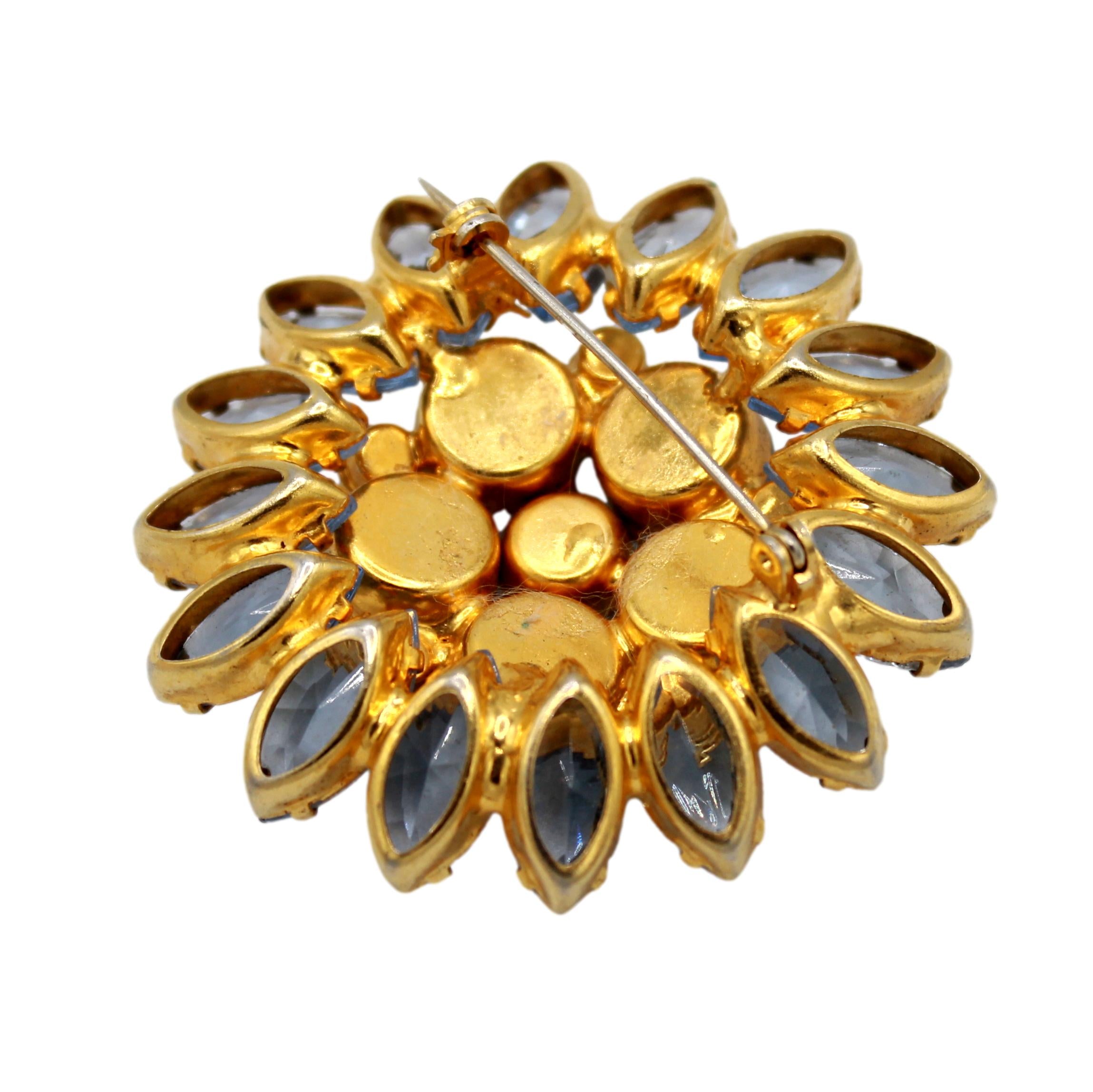 Vintage JULIANA Blue Flying Saucers Scooped Out AB Rhinestone Brooch IIJJ#1174