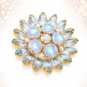 Vintage JULIANA Blue Flying Saucers Scooped Out AB Rhinestone Brooch IIJJ#1174