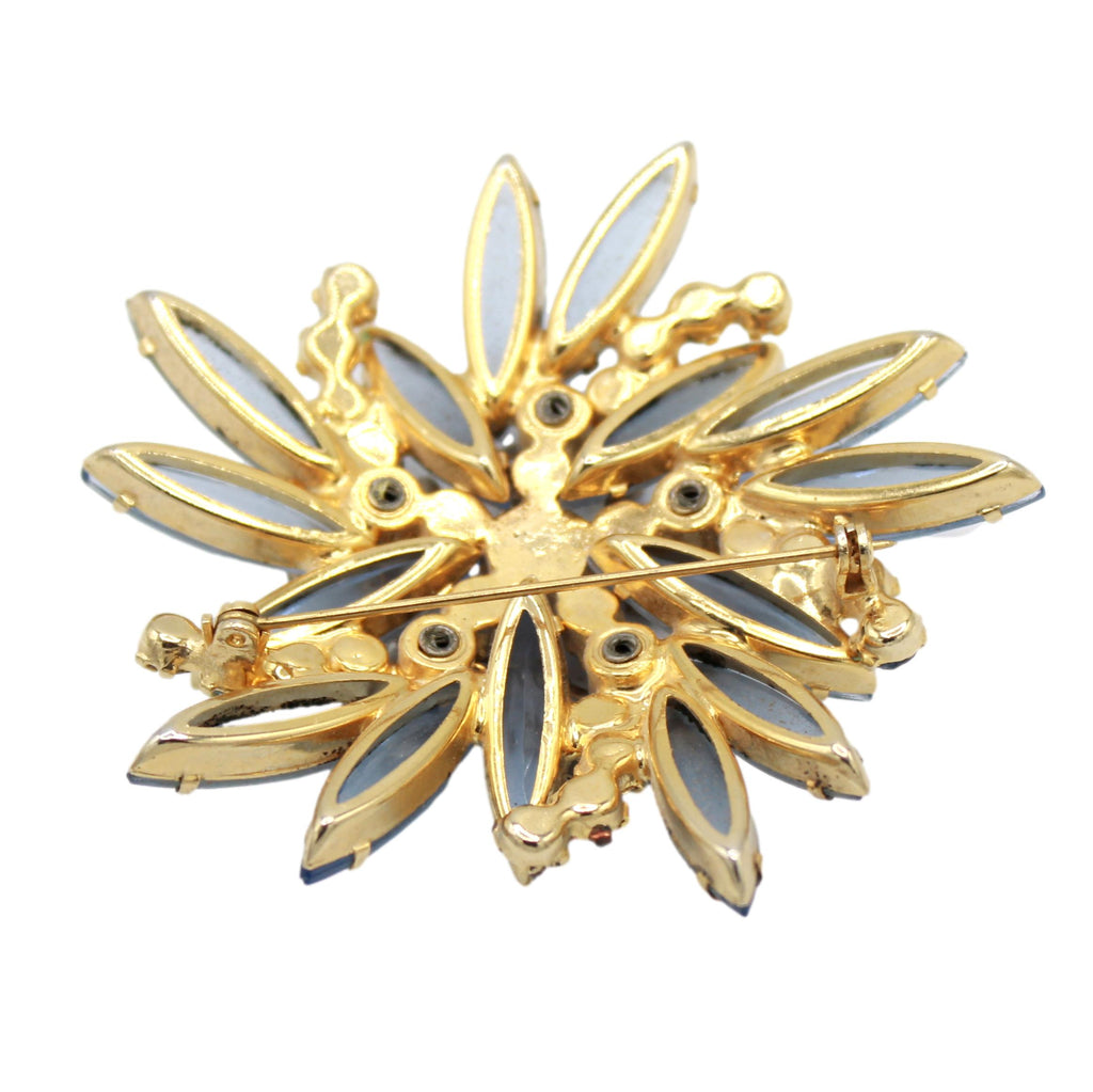 Vintage Juliana Blue Navette & Aurora Borealis Rhinestone Starburst Brooch IIJJ#9213