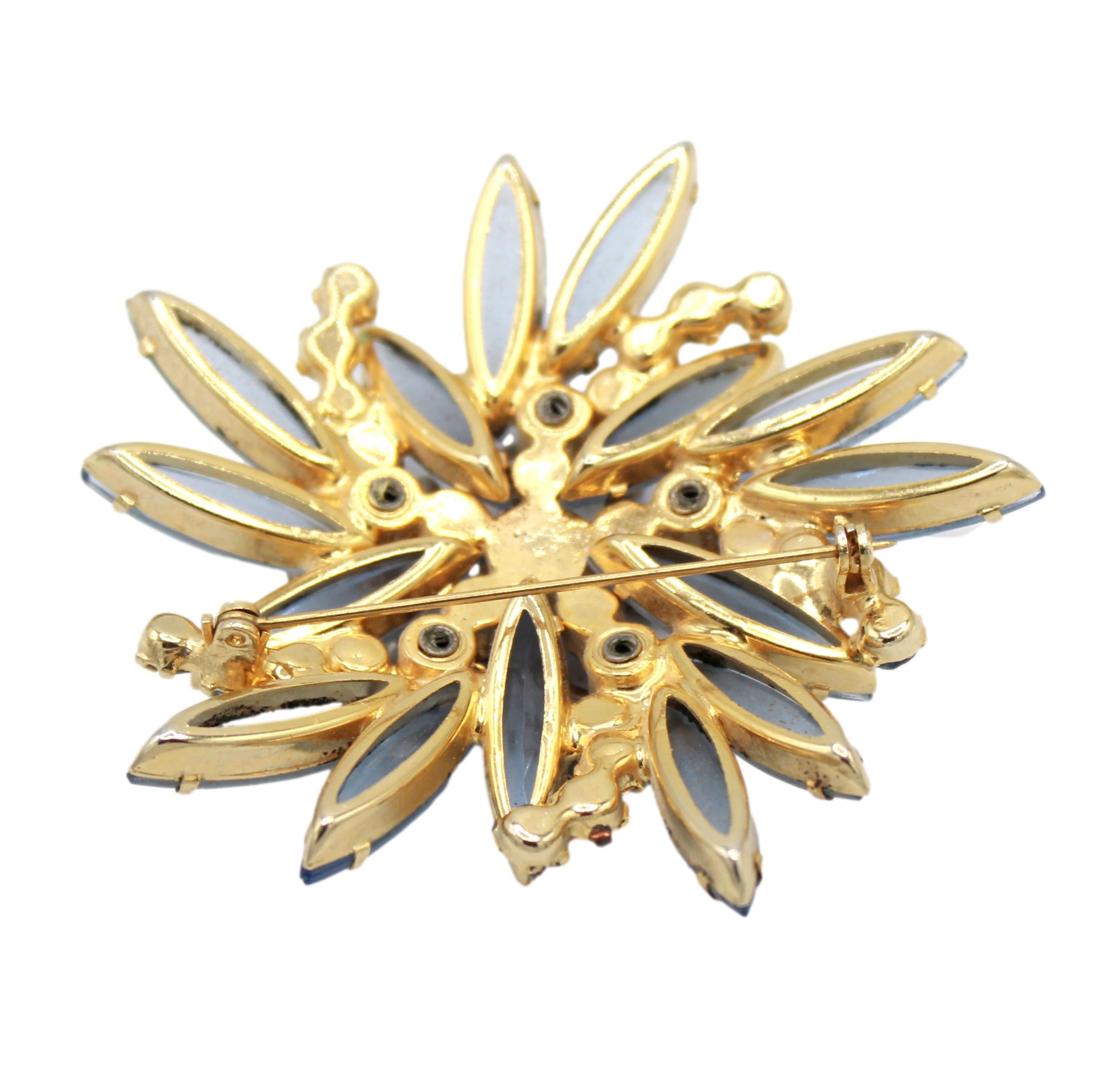 Vintage Juliana Blue Navette & Aurora Borealis Rhinestone Starburst Brooch IIJJ#9213