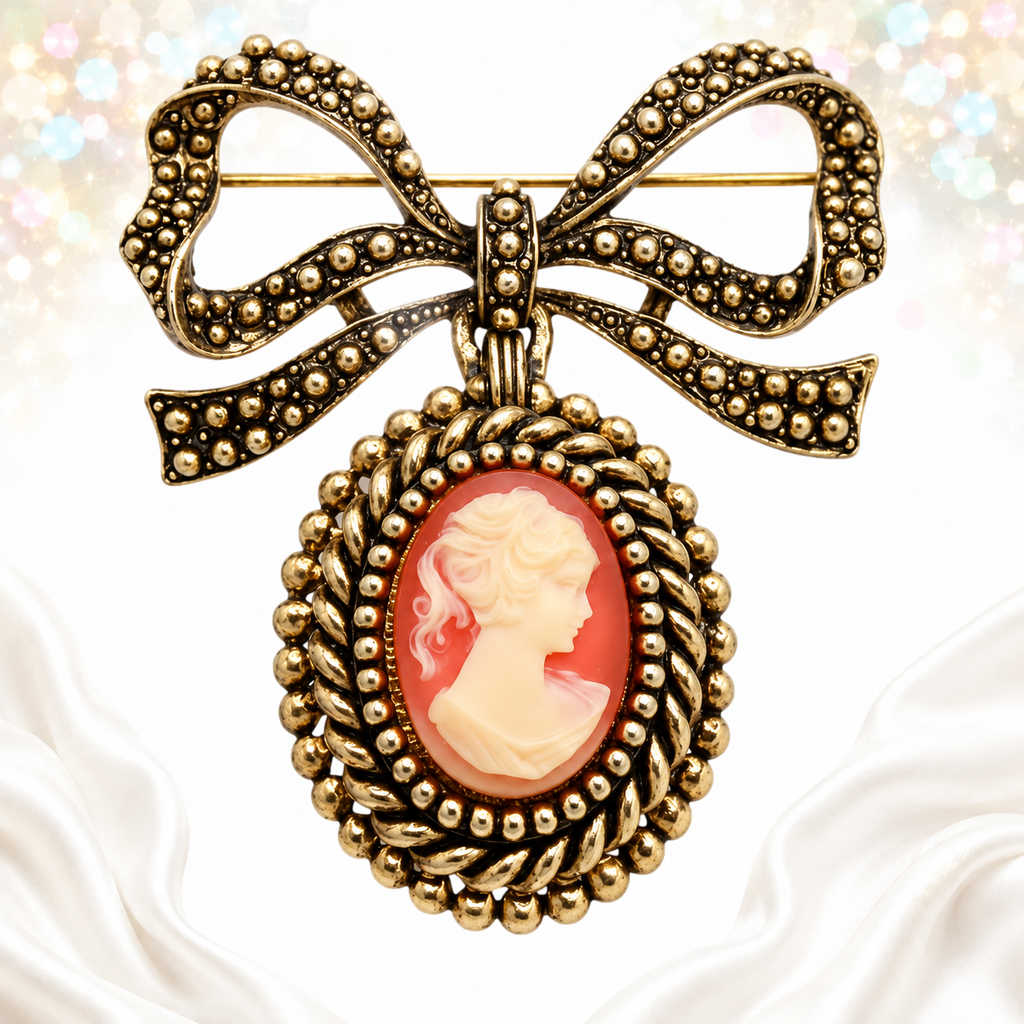 Vintage Juliana Large Dangling Cameo Bow Brooch Book Piece IIJJ#600