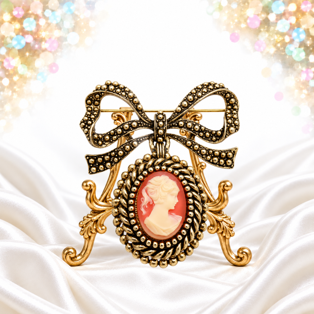 Vintage Juliana Large Dangling Cameo Bow Brooch Book Piece IIJJ#600
