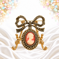 Vintage Juliana Large Dangling Cameo Bow Brooch Book Piece IIJJ#600