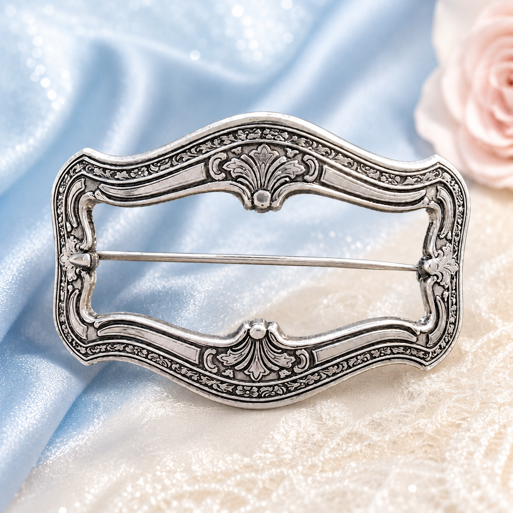 Rare Art Nouveau R BLACKINTON Sterling Silver Flower Leaves Sash Buckle