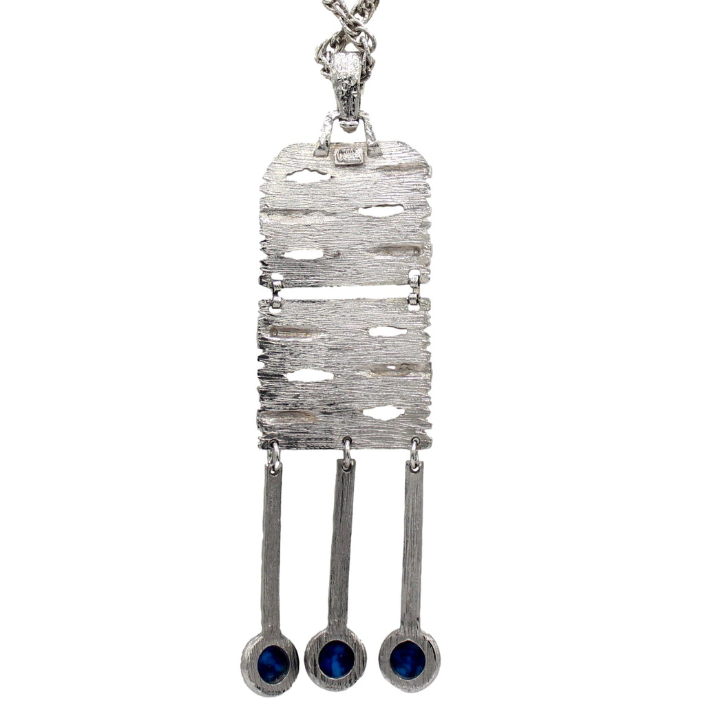 Vintage JULIANA for Celebrity Modern Blue Cabochon Dangle Pendant Necklace IIJJ#4090