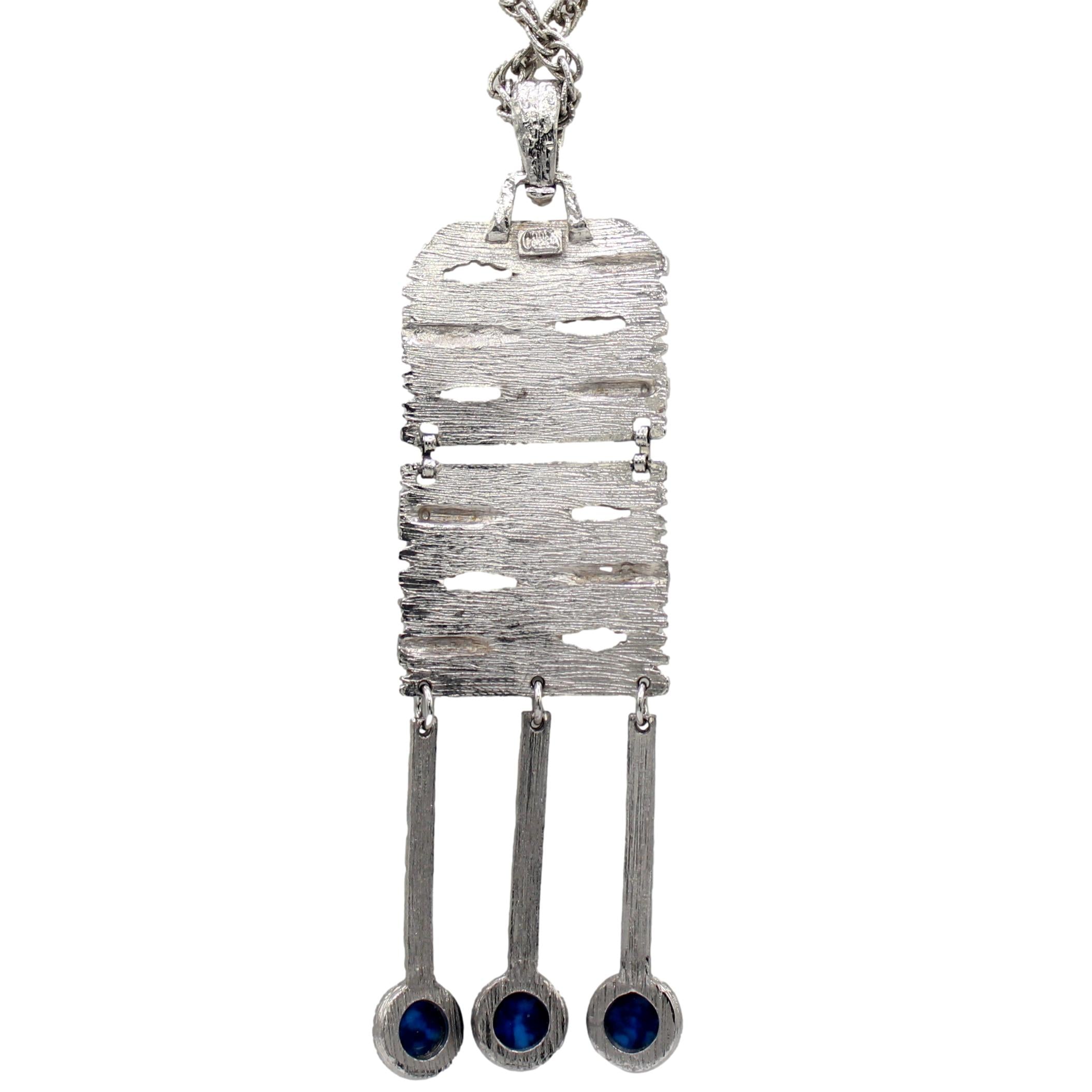 Vintage JULIANA for Celebrity Modern Blue Cabochon Dangle Pendant Necklace IIJJ#4090