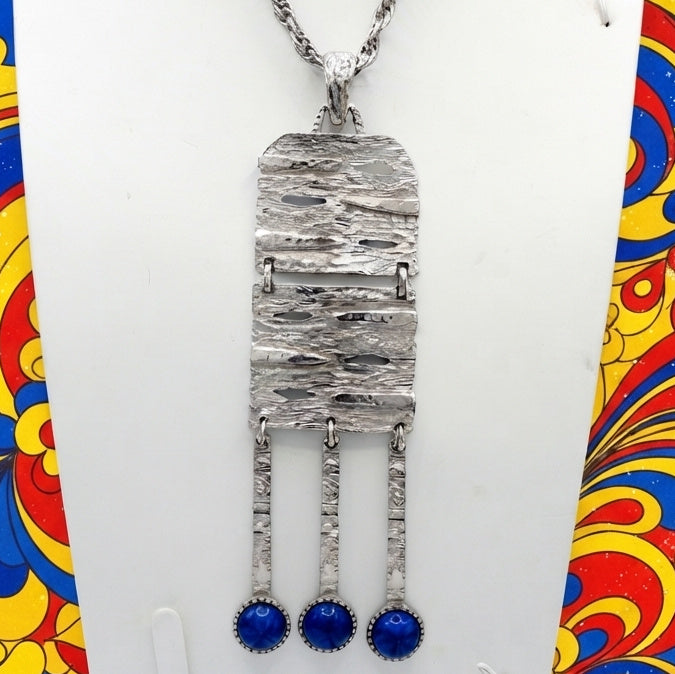 Vintage JULIANA for Celebrity Modern Blue Cabochon Dangle Pendant Necklace IIJJ#4090
