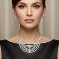 Vintage Mid-Century Multi-Strand Clear Baguette & Rhinestone Necklace & Earrings Set
