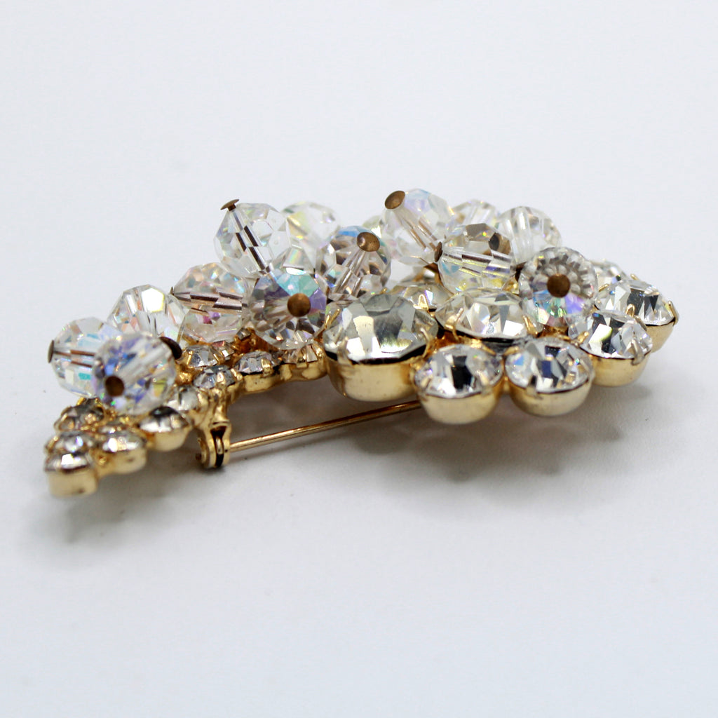 Vintage JULIANA Cha Cha Paisley Crystal Bead Clear Rhinestone Brooch IIJJ#7390