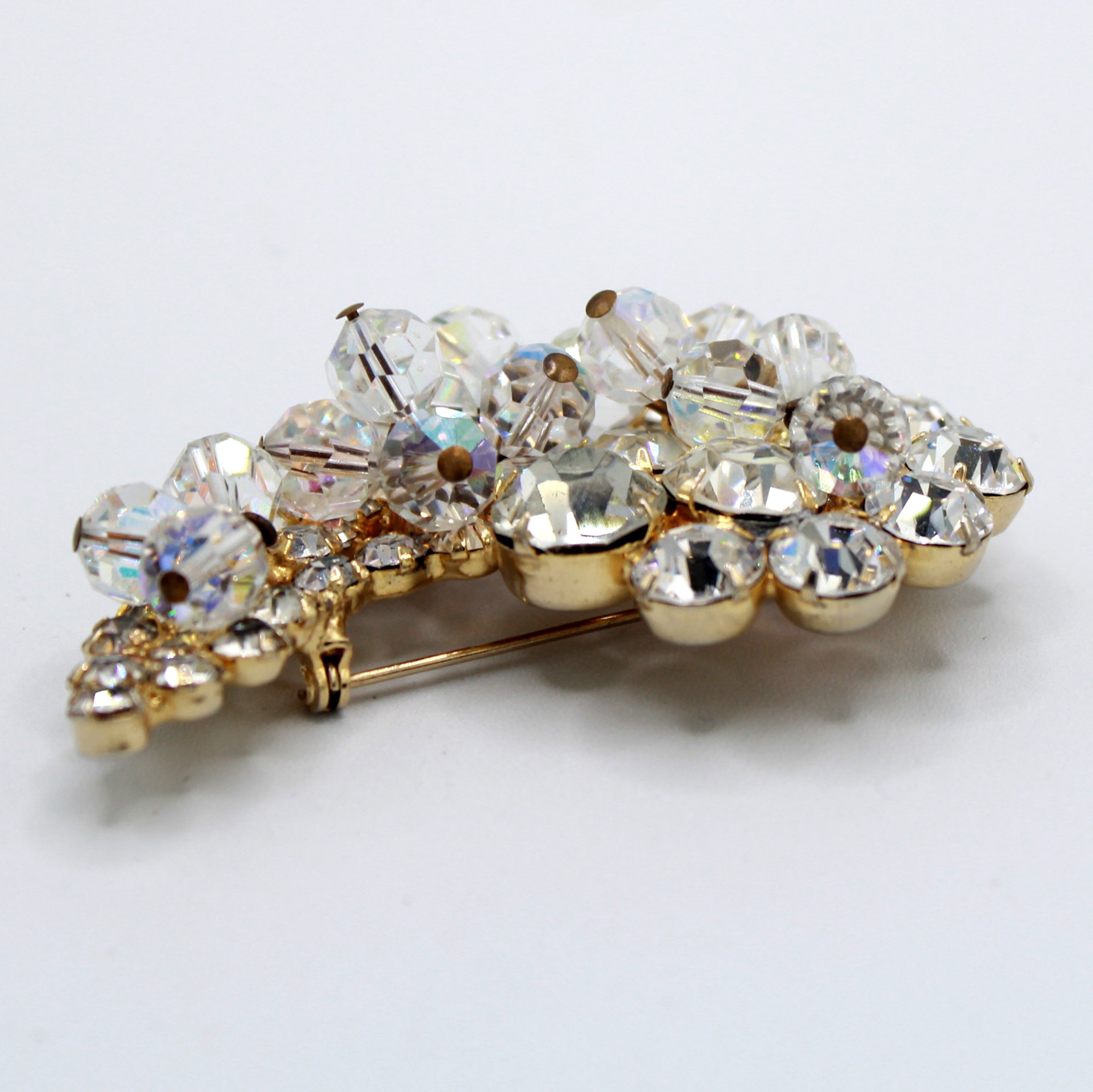 Vintage JULIANA Cha Cha Paisley Crystal Bead Clear Rhinestone Brooch IIJJ#7390