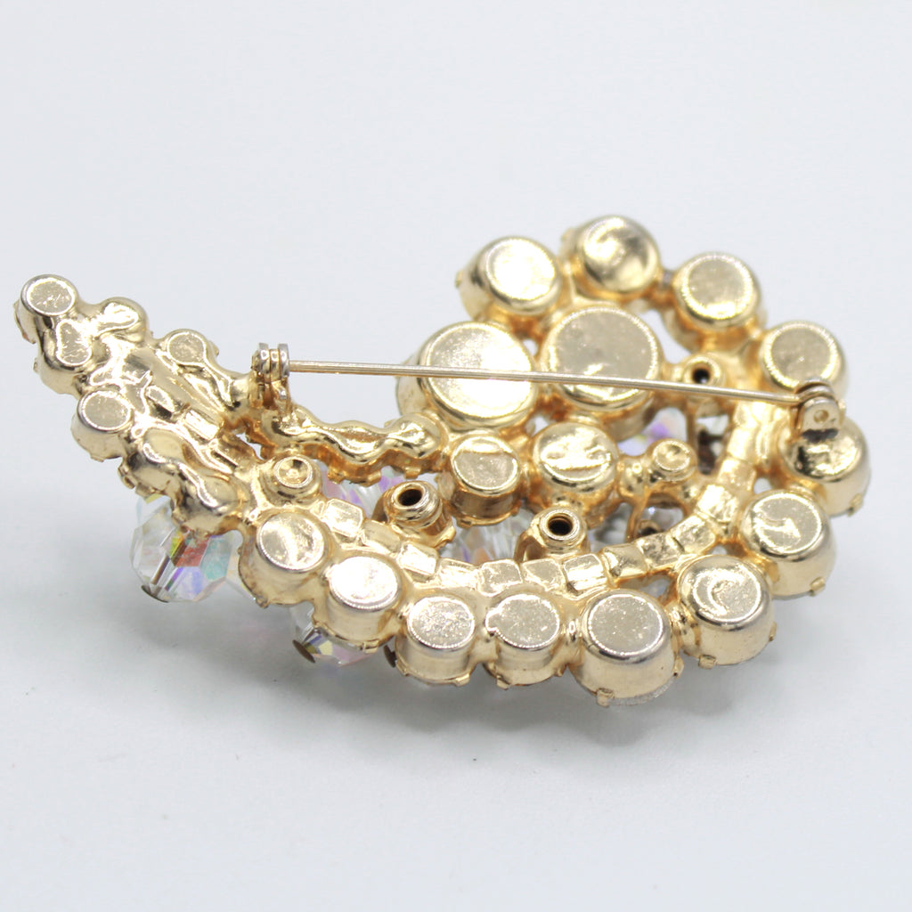 Vintage JULIANA Cha Cha Paisley Crystal Bead Clear Rhinestone Brooch IIJJ#7390
