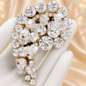 Vintage JULIANA Cha Cha Paisley Crystal Bead Clear Rhinestone Brooch IIJJ#7390