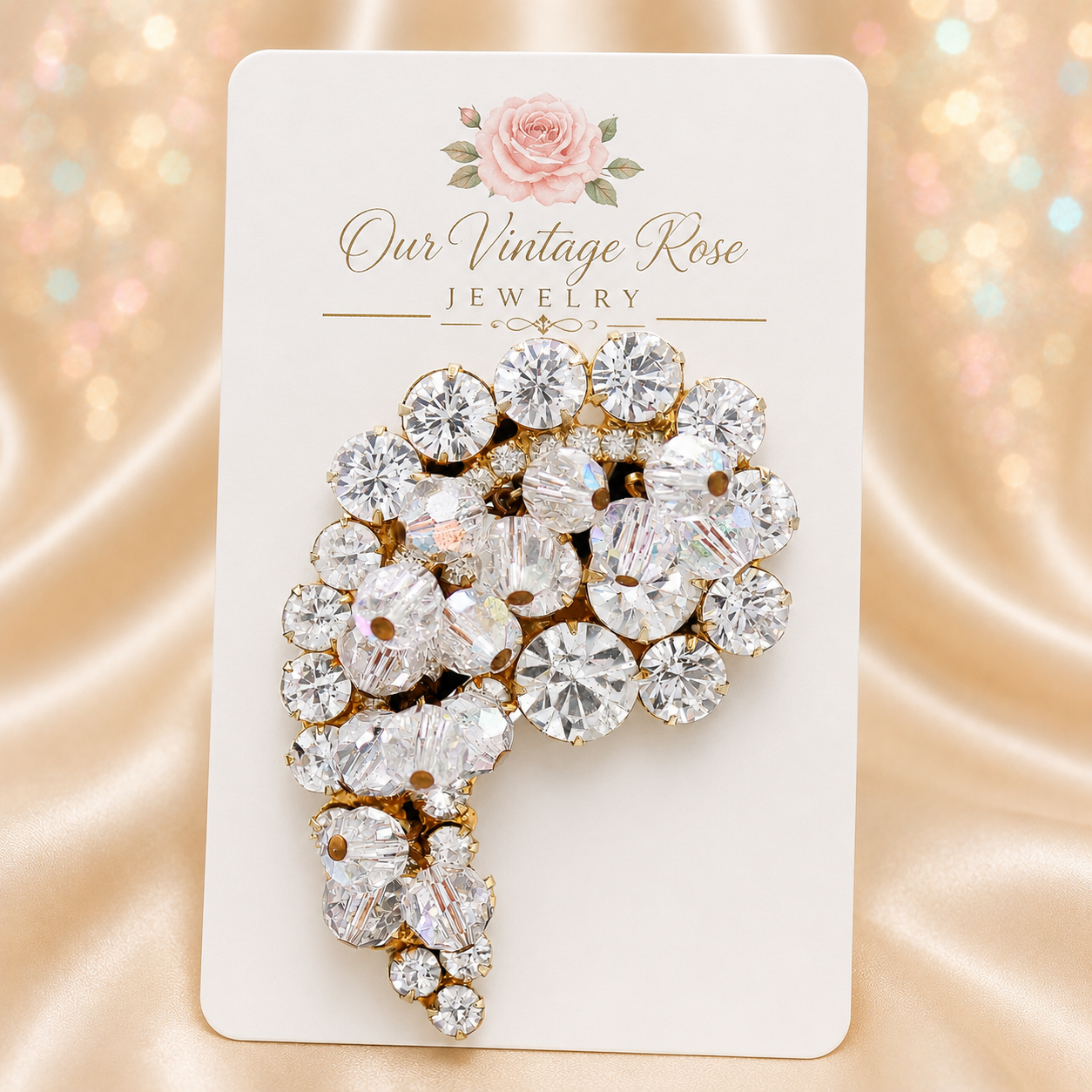 Vintage JULIANA Cha Cha Paisley Crystal Bead Clear Rhinestone Brooch IIJJ#7390