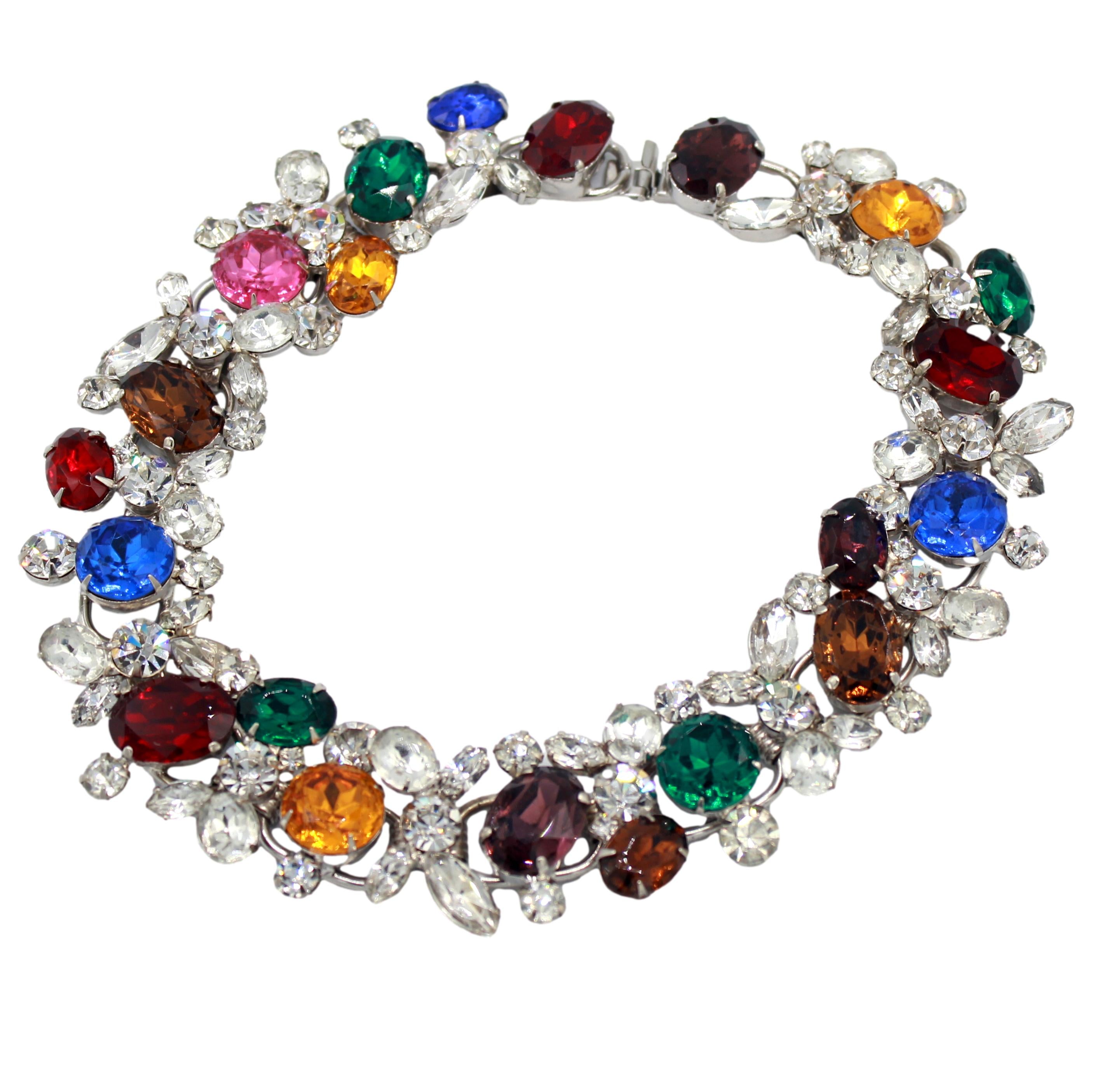 Vintage Juliana Jewel Tone Rhinestone Collar Necklace  IIJJ#9111