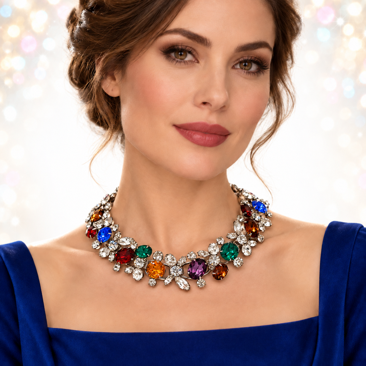 Vintage Juliana Jewel Tone Rhinestone Collar Necklace  IIJJ#9111