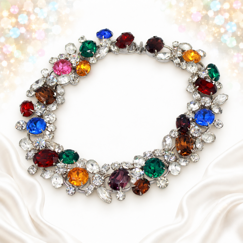 Vintage Juliana Jewel Tone Rhinestone Collar Necklace  IIJJ#9111
