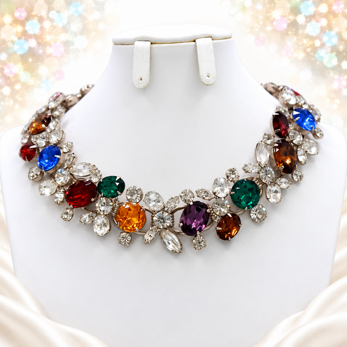 Vintage Juliana Jewel Tone Rhinestone Collar Necklace  IIJJ#9111