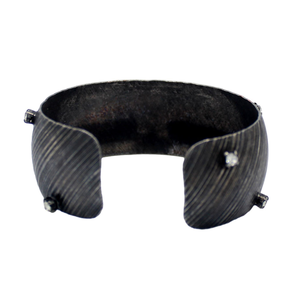 Vintage Juliana NOS Gunmetal Rhinestone Textured Cuff Bracelet IIJJ#9299