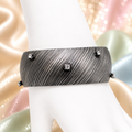 Vintage Juliana NOS Gunmetal Rhinestone Textured Cuff Bracelet IIJJ#9299