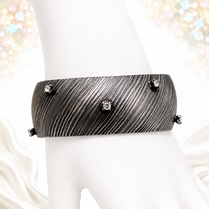 Vintage Juliana NOS Gunmetal Rhinestone Textured Cuff Bracelet IIJJ#9299