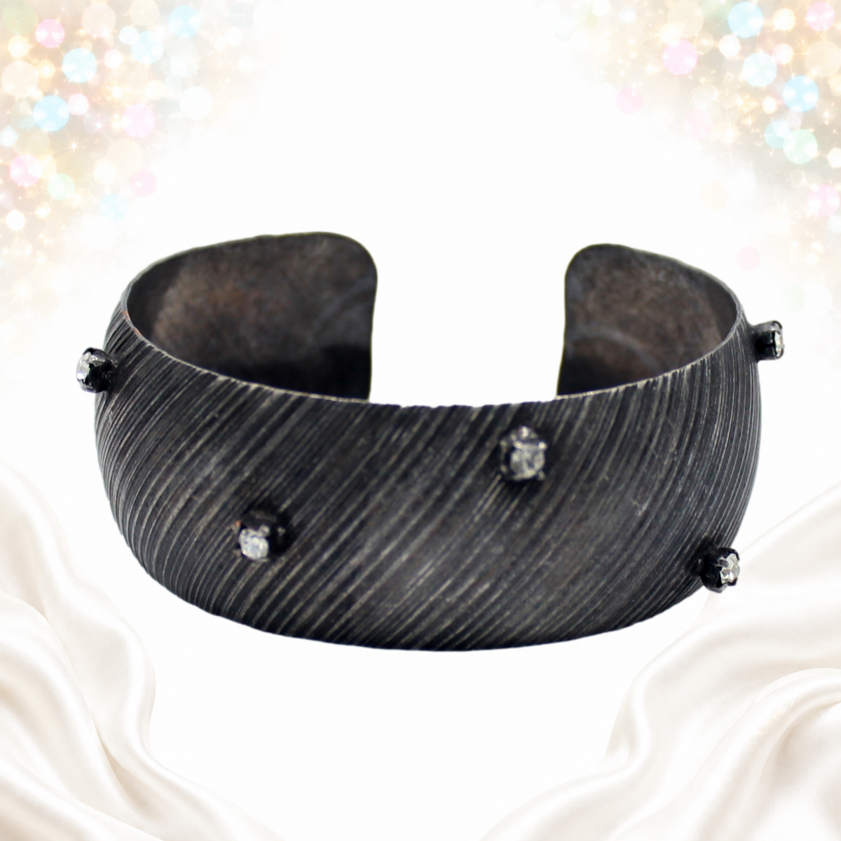 Vintage Juliana NOS Gunmetal Rhinestone Textured Cuff Bracelet IIJJ#9299
