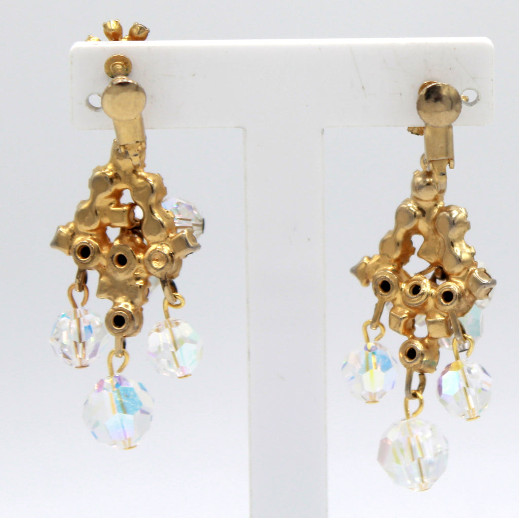 Vintage Juliana Cha Cha Clear Rhinestone Crystal Bead Chandelier Earrings IIJJ#2494