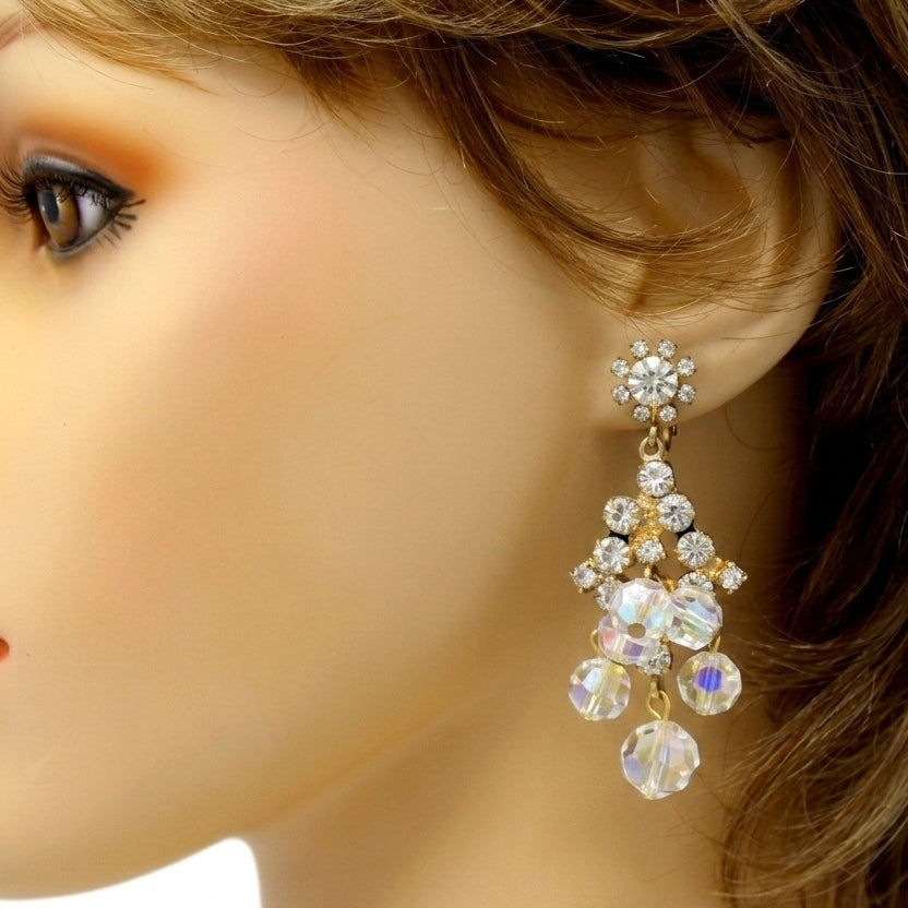 Vintage Juliana Cha Cha Clear Rhinestone Crystal Bead Chandelier Earrings IIJJ#2494