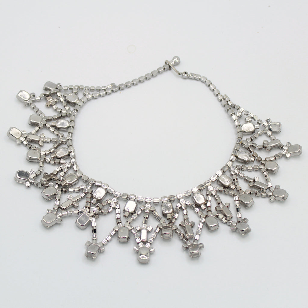 Vintage Juliana Clear Rhinestone Emerald Cut Collar Necklace IIJJ#9135