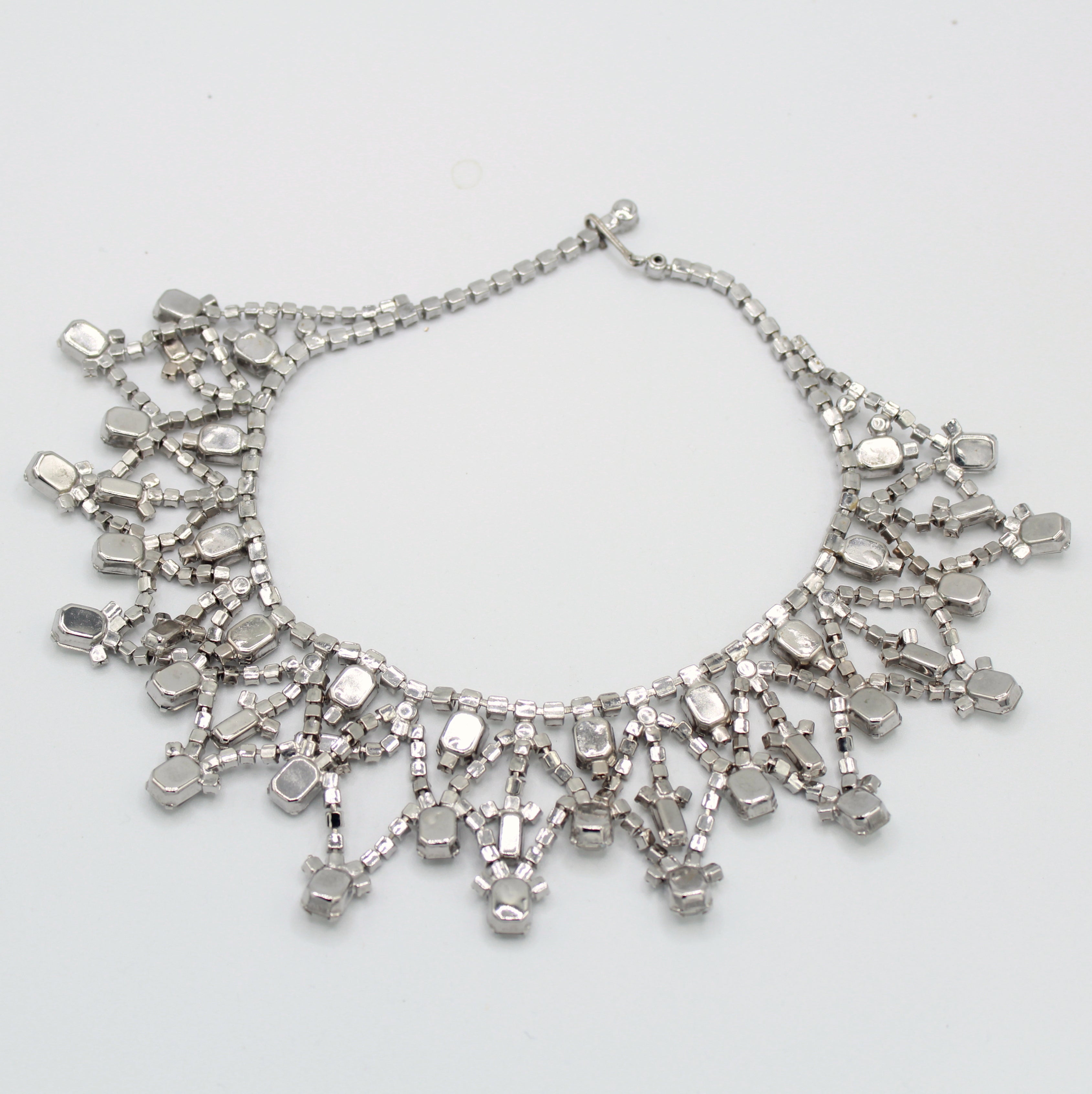Vintage Juliana Clear Rhinestone Emerald Cut Collar Necklace IIJJ#9135