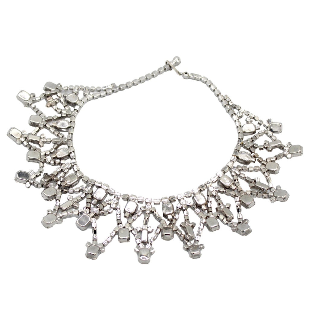 Vintage Juliana Clear Rhinestone Emerald Cut Collar Necklace IIJJ#9135