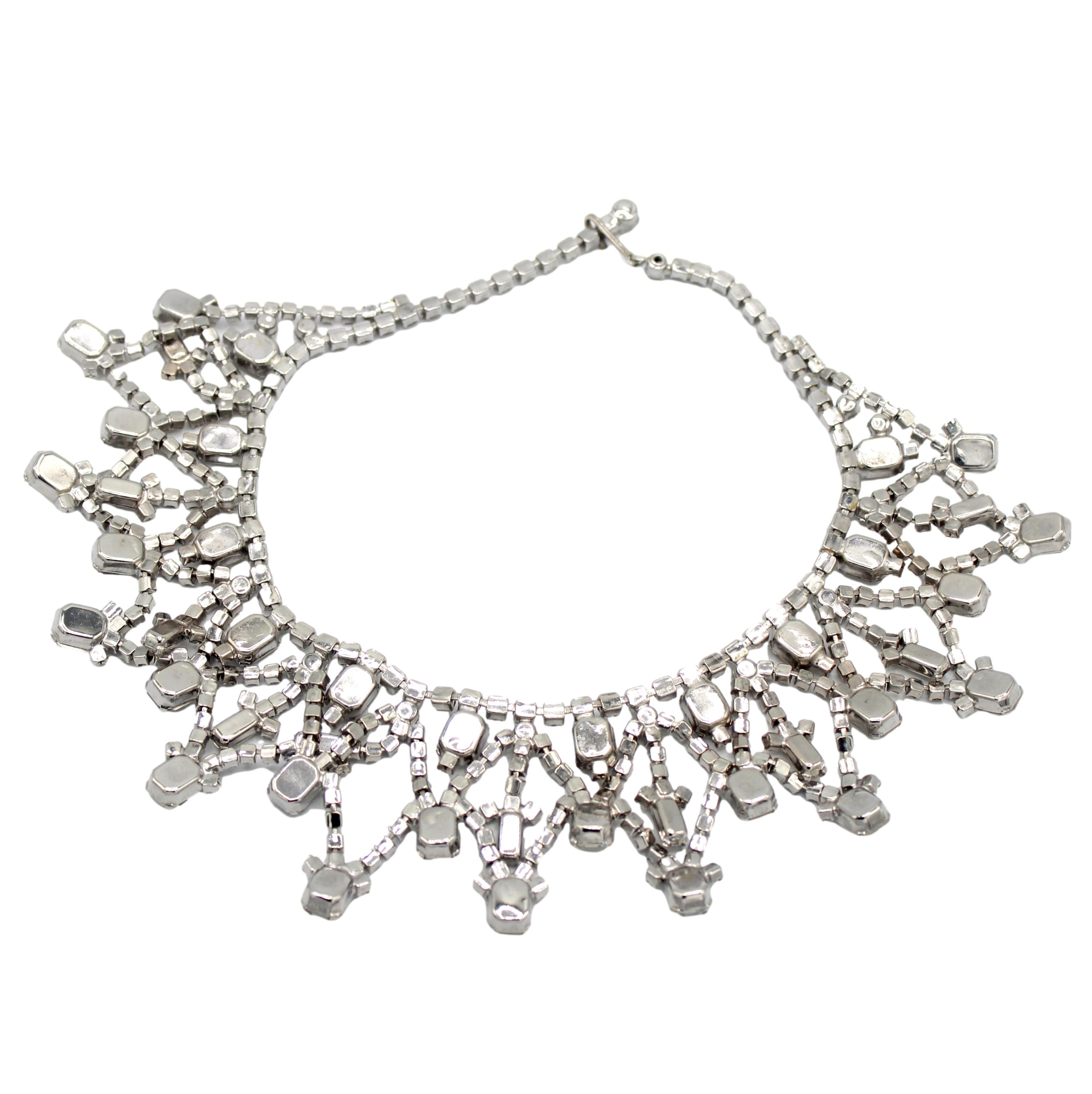 Vintage Juliana Clear Rhinestone Emerald Cut Collar Necklace IIJJ#9135