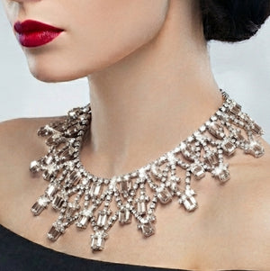 Vintage Juliana Clear Rhinestone Emerald Cut Collar Necklace IIJJ#9135