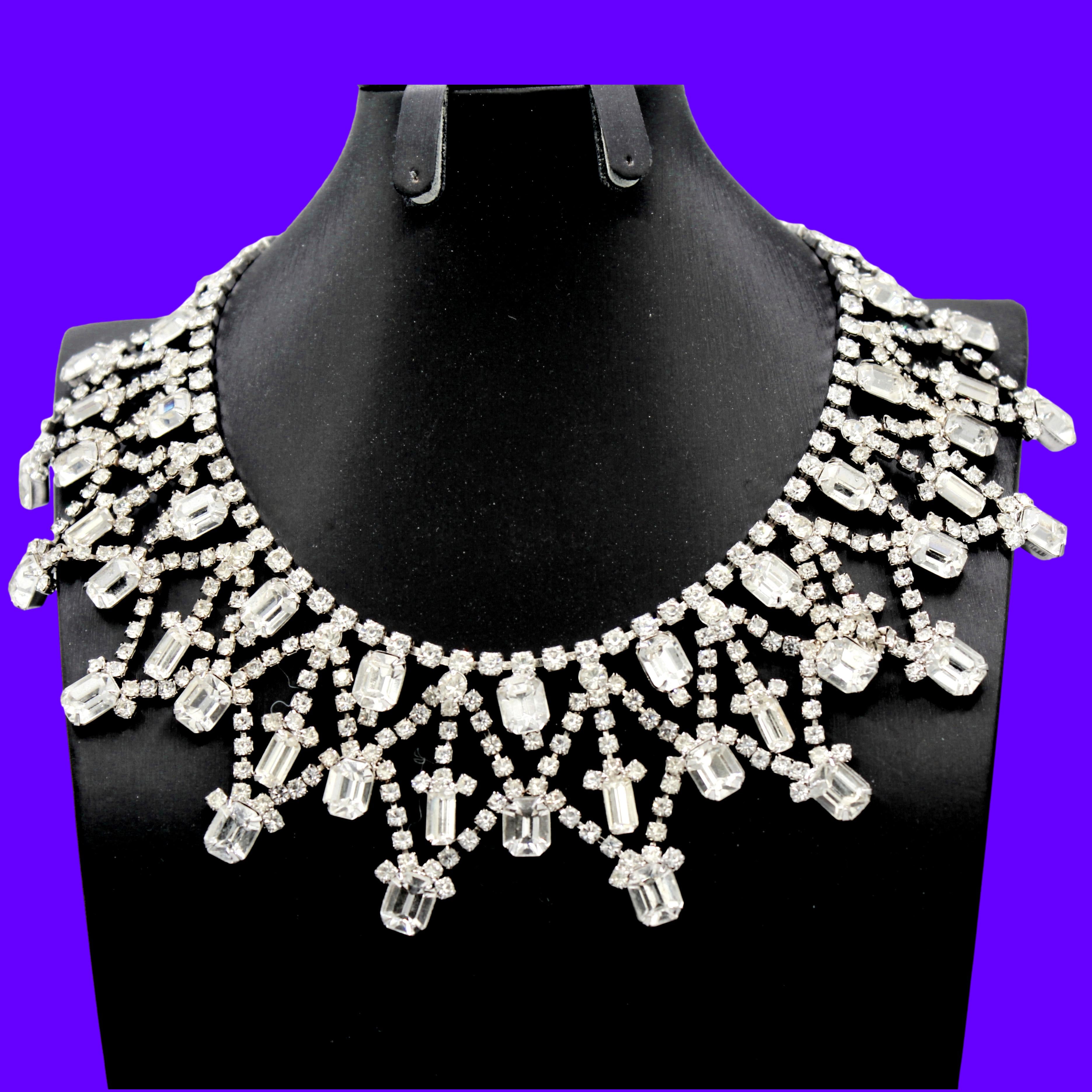 Vintage Juliana Clear Rhinestone Emerald Cut Collar Necklace IIJJ#9135