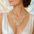Vintage JULIANA AB Clear Rhinestone Filigree Flower Faux Pearl Necklace IIJJ#2832