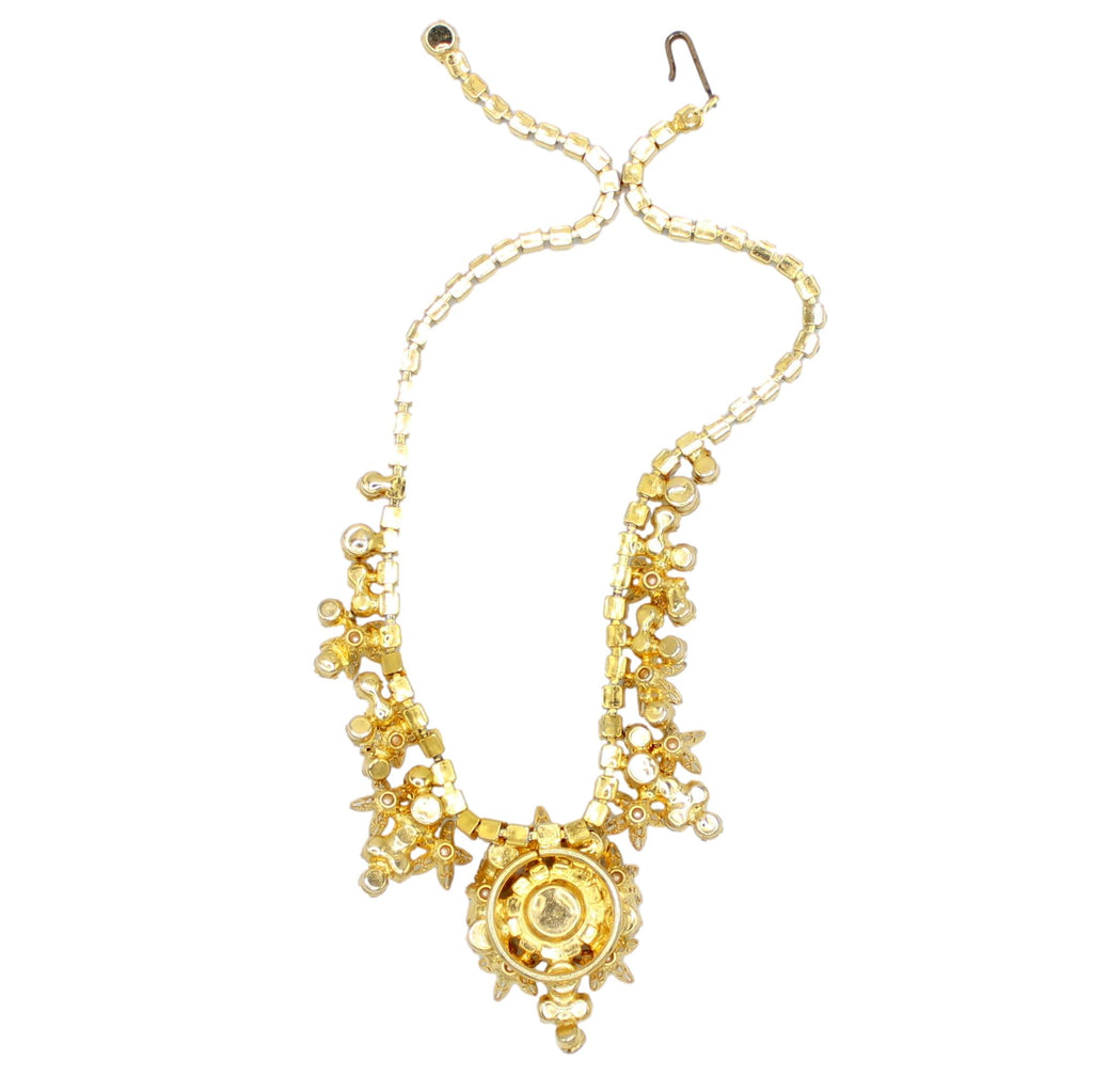 Vintage JULIANA AB Clear Rhinestone Filigree Flower Faux Pearl Necklace IIJJ#2832