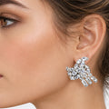 Vintage Fabulous Schreiner Front & Back of Lob Adorned Clear Rhinestone Earrings
