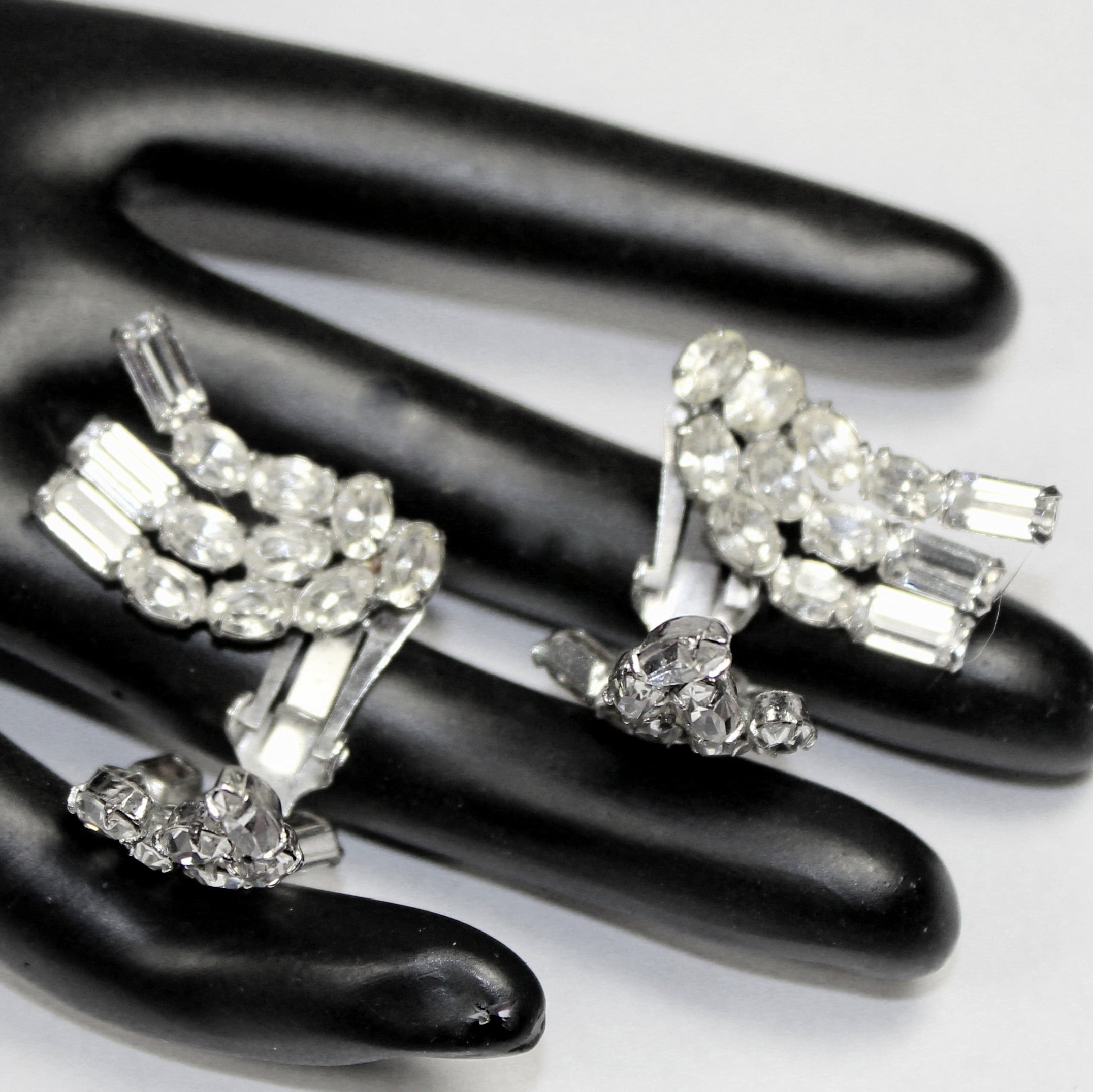Vintage Fabulous Schreiner Front & Back of Lob Adorned Clear Rhinestone Earrings