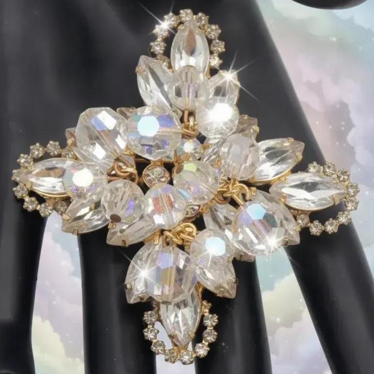 Vintage Juliana Cha Cha Clear Rhinestone Crystal Bead Halo Maltese Cross Brooch IIJJ8541
